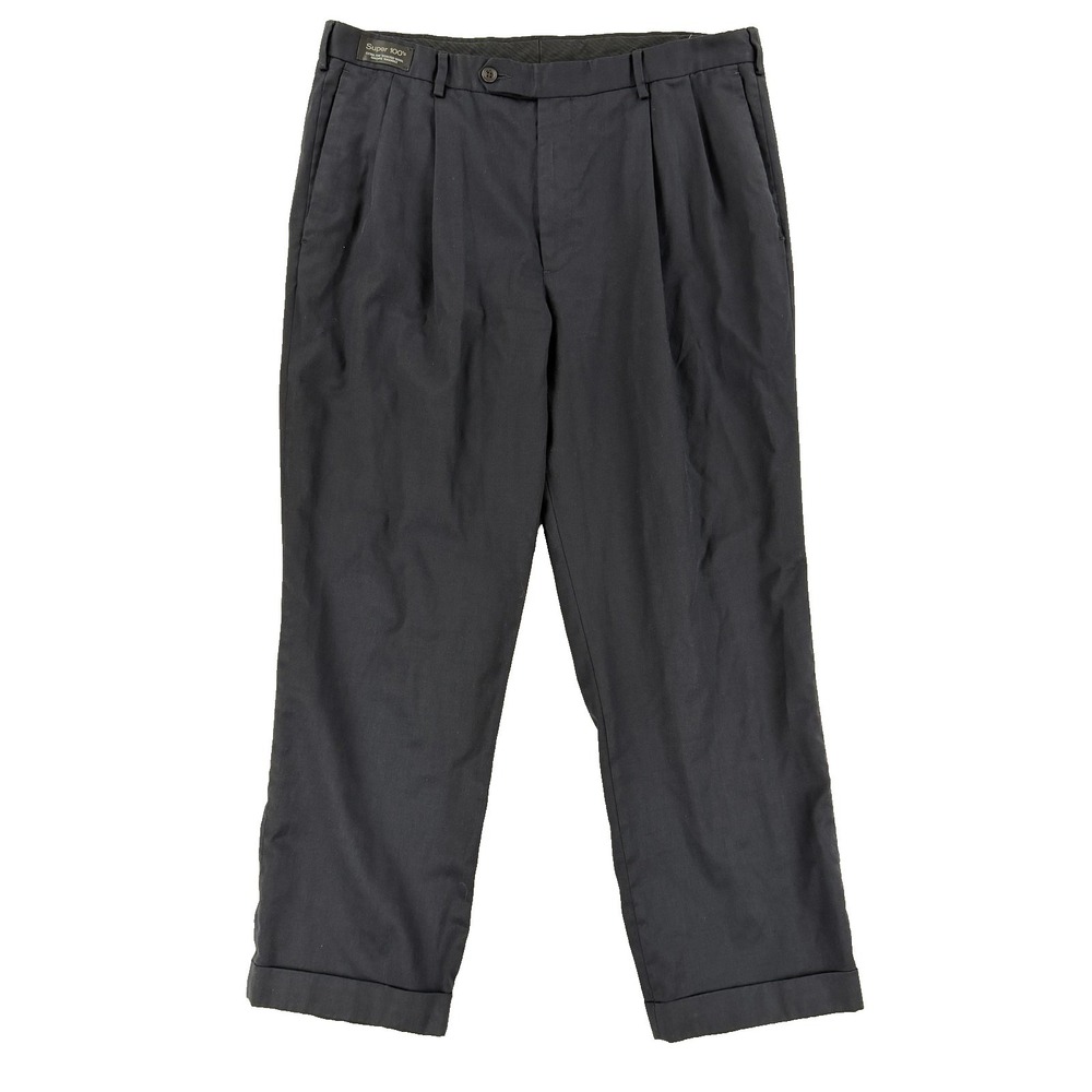 Dockers Collection Dress‎ Pants Mens 36x29 Blue Wool Pleated Relaxed Fit Cuffed